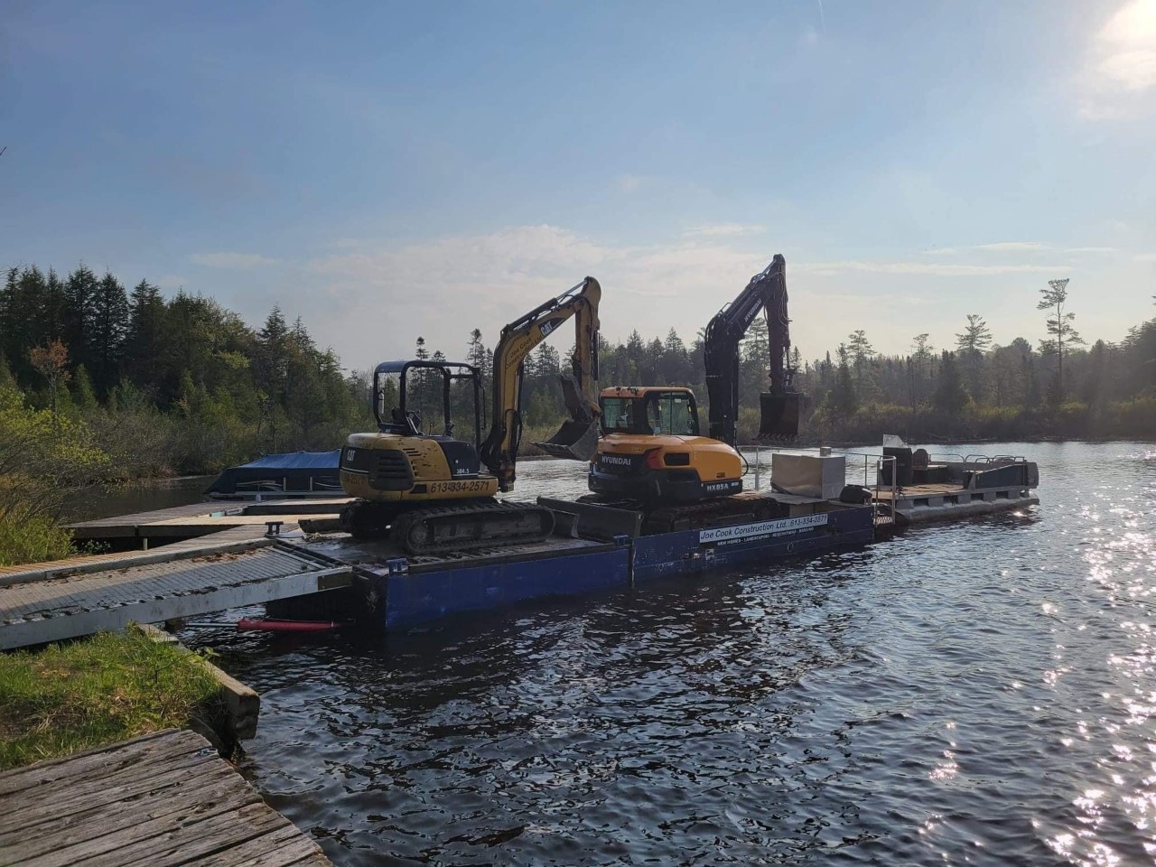 Excavator on barge
